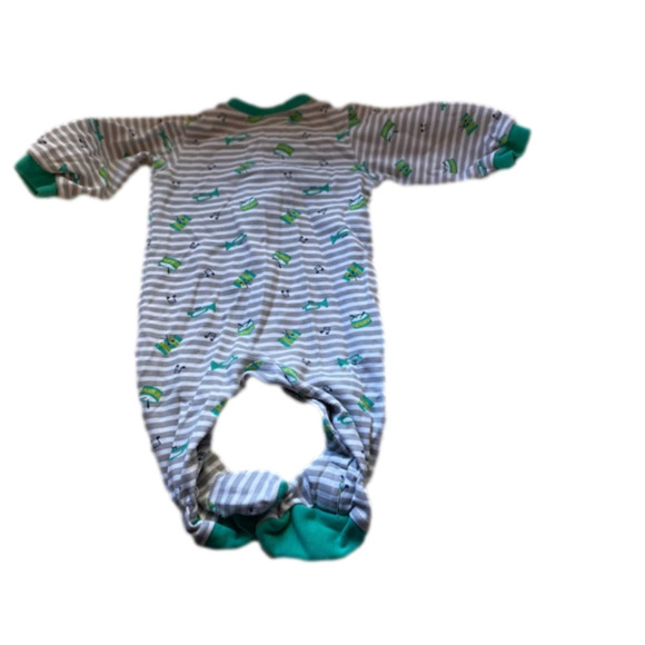 3/$20 12-18 month button up sleeper white grey stripes green music panda - Picture 3 of 3